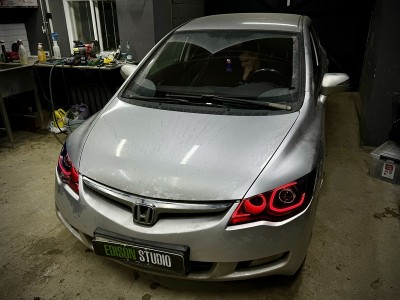 Установка Bi Led линз в фары Honda Civic 4D 8-го поколения