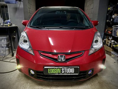 Установка линз в фары Honda Jazz 2