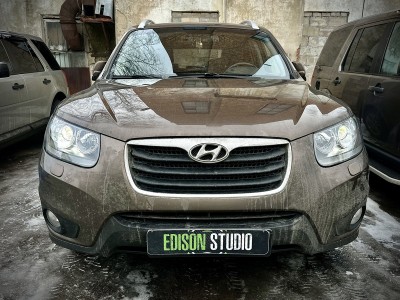 Замена линз в фарах Hyundai Santa Fe 2. Установка светодиодных Bi Led модулей.