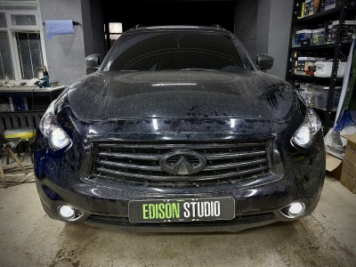 Замена линз в фарах Infiniti FX (QX70) 2-го поколения. Установка Bi Led модулей.
