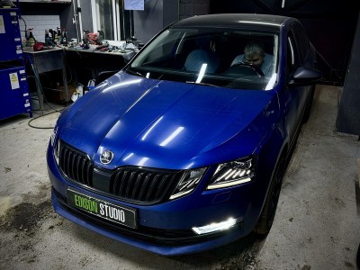 Шлифовка, полировка и бронирование фар и ПТФ Skoda Octavia A7